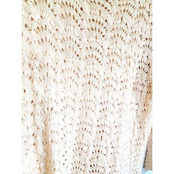 Chico's 3 Sweater Metallic Gold Open Knit Round Neck Long Sleeves - Picture 5 of 5